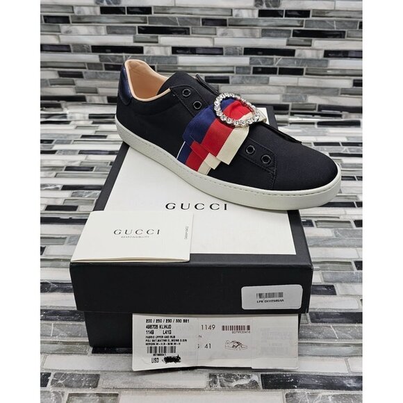 Gucci Shoes - Gucci Poli Black-Multicolor Stripe Diamond Women's Sneakers Size 41